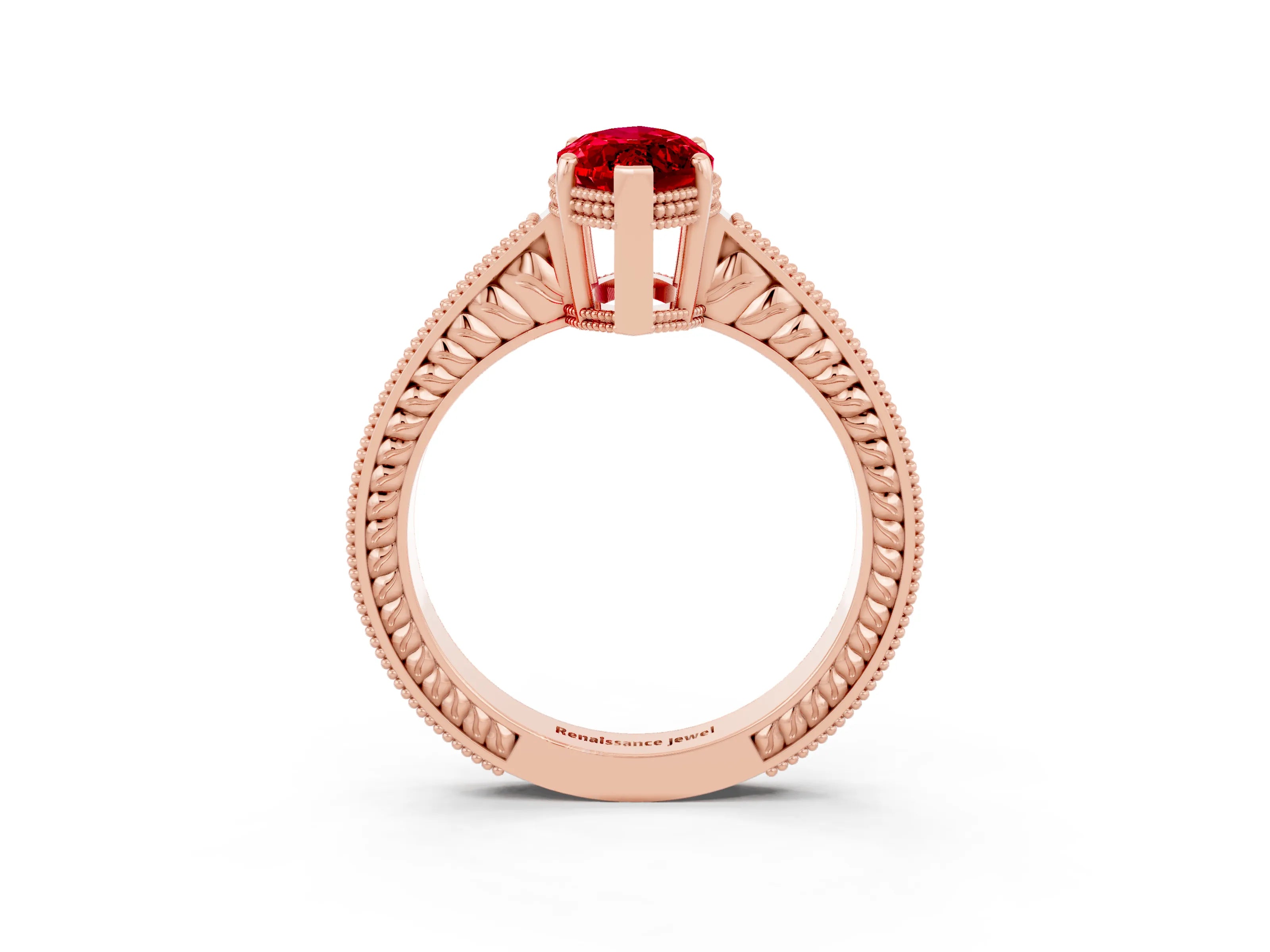 Rose gold Marquise Cut Ruby Engagement Ring with Milgrain Channel Set Band and Prong Setting_3