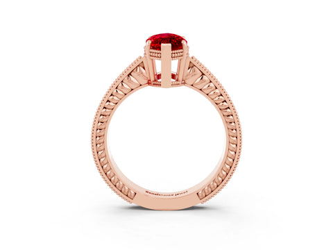Rose gold Marquise Cut Ruby Engagement Ring with Milgrain Channel Set Band and Prong Setting_3