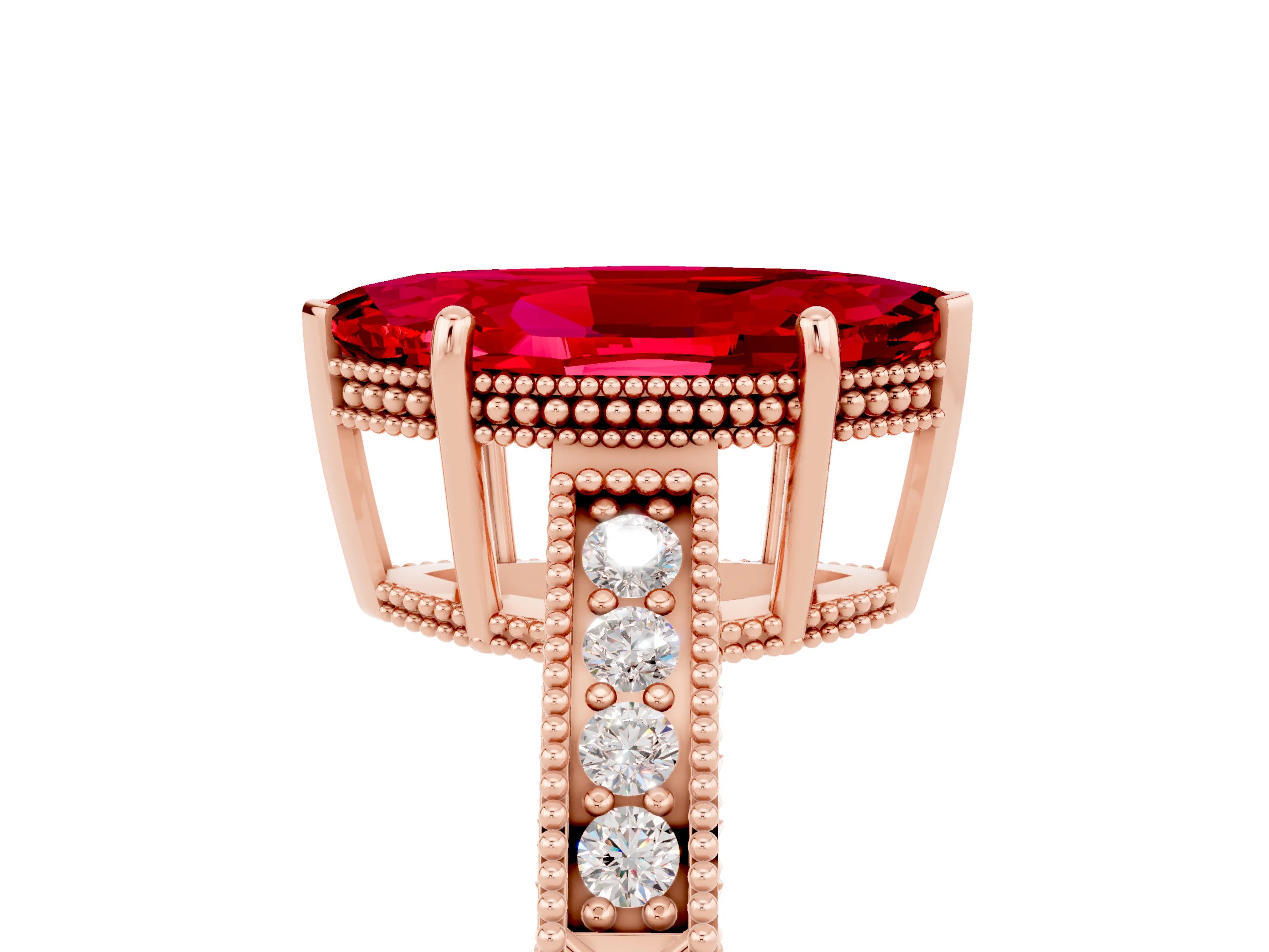 Rose gold Marquise Cut Ruby Engagement Ring with Milgrain Channel Set Band and Prong Setting_5