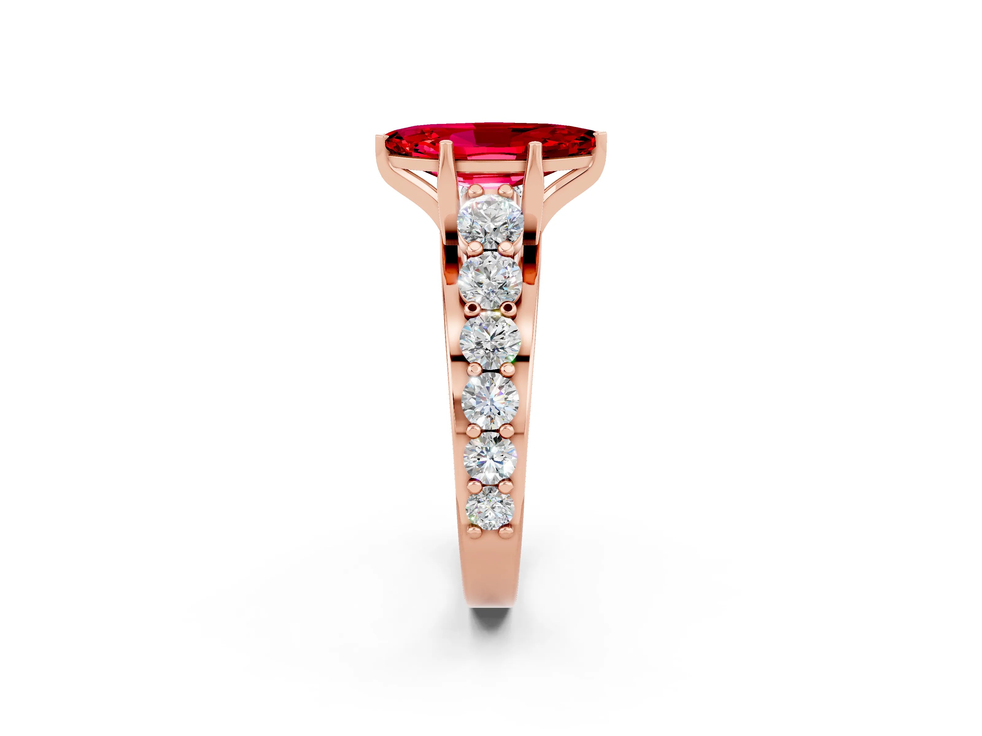 Rose gold Marquise Cut Ruby Engagement Ring with Pavé Band and Four-Prong Setting_2