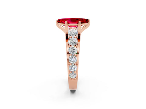 Rose gold Marquise Cut Ruby Engagement Ring with Pavé Band and Four-Prong Setting_2