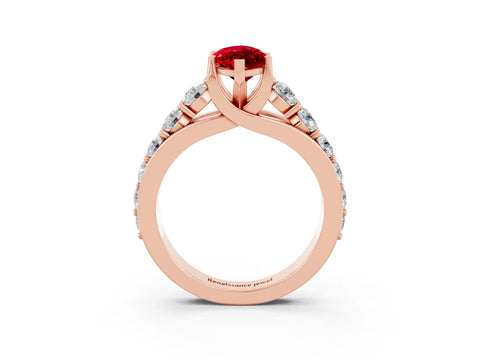 Rose gold Marquise Cut Ruby Engagement Ring with Pavé Band and Four-Prong Setting_3