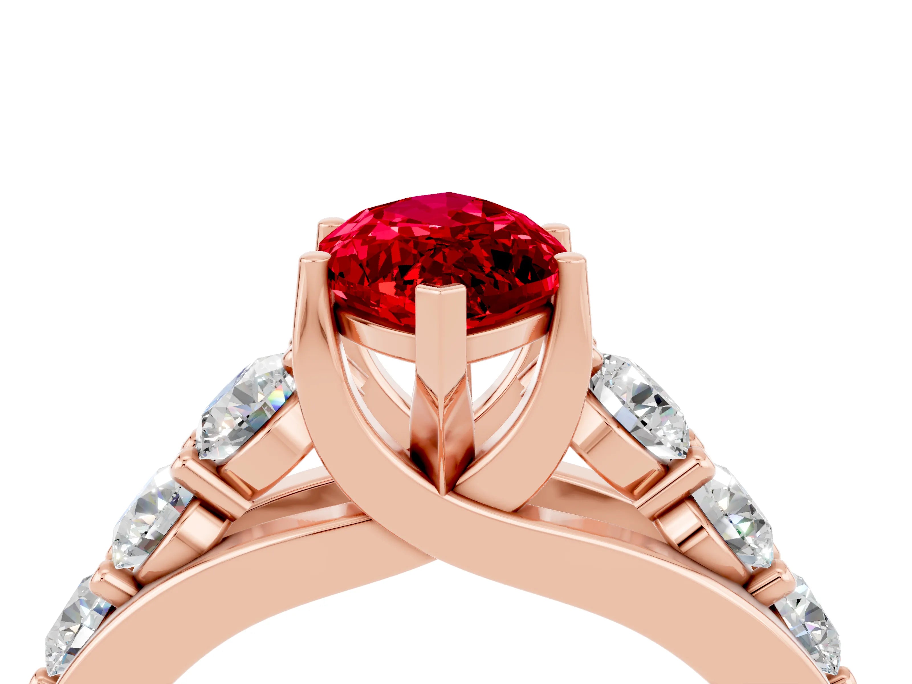 Rose gold Marquise Cut Ruby Engagement Ring with Pavé Band and Four-Prong Setting_4