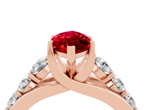 Rose gold Marquise Cut Ruby Engagement Ring with Pavé Band and Four-Prong Setting_4