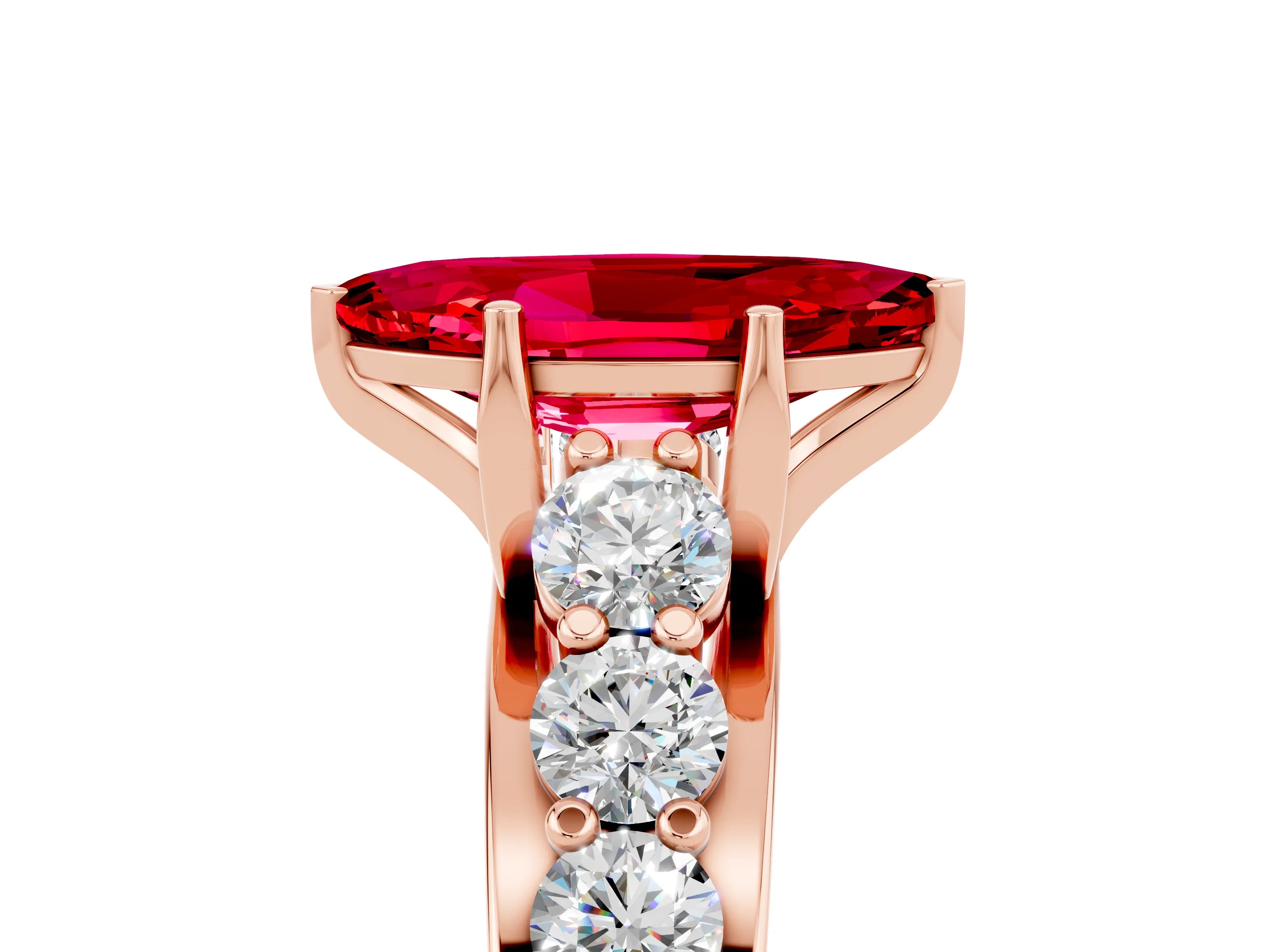 Rose gold Marquise Cut Ruby Engagement Ring with Pavé Band and Four-Prong Setting_5