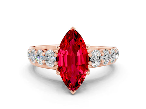 Rose gold Marquise Cut Ruby Engagement Ring with Pavé Band and Four-Prong Setting