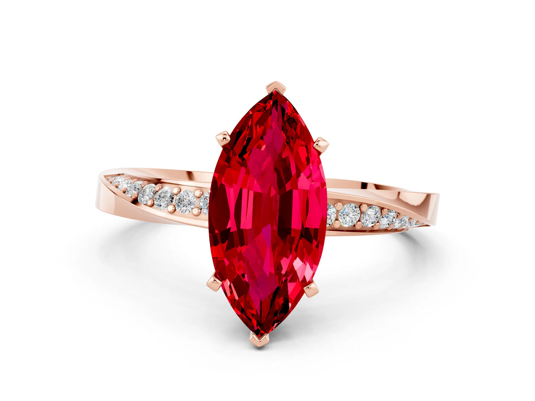 Rose gold Marquise Cut Ruby Engagement Ring with Side Stone Accents and Four-Prong Setting_60