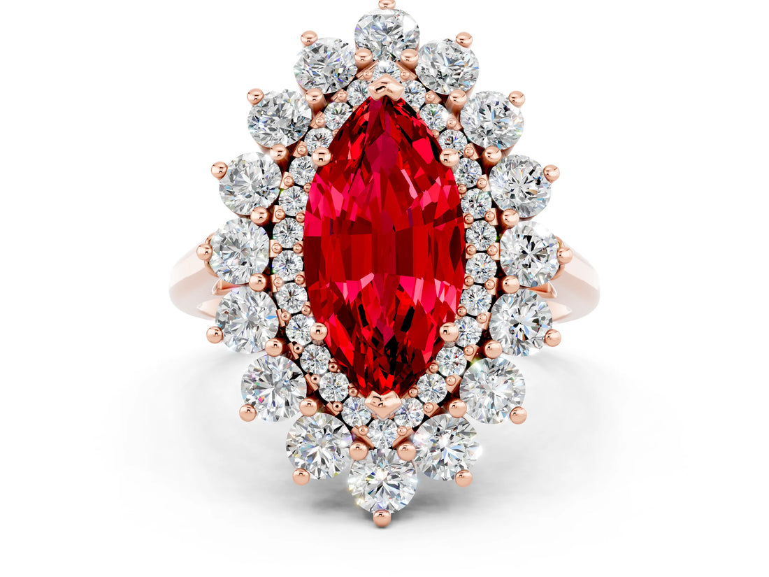 Rose gold Marquise Cut Ruby Floral Double Halo Engagement Ring with Prong Setting_60