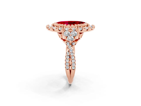 Rose gold Marquise Cut Ruby Halo Ring with Pavé Band and Four-Prong Setting_14