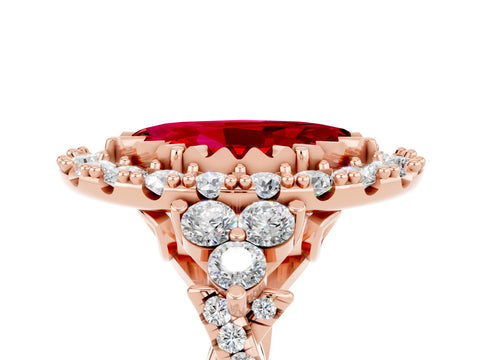 Rose gold Marquise Cut Ruby Halo Ring with Pavé Band and Four-Prong Setting_17