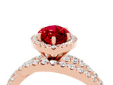 Rose gold Marquise Cut Ruby Halo Ring with Round Split Shank and Prong Setting_52