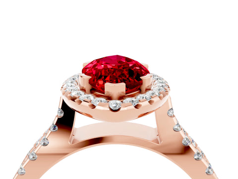 Rose gold Marquise Cut Ruby Halo Ring with Split Shank Pavé Band and Prong Setting_4