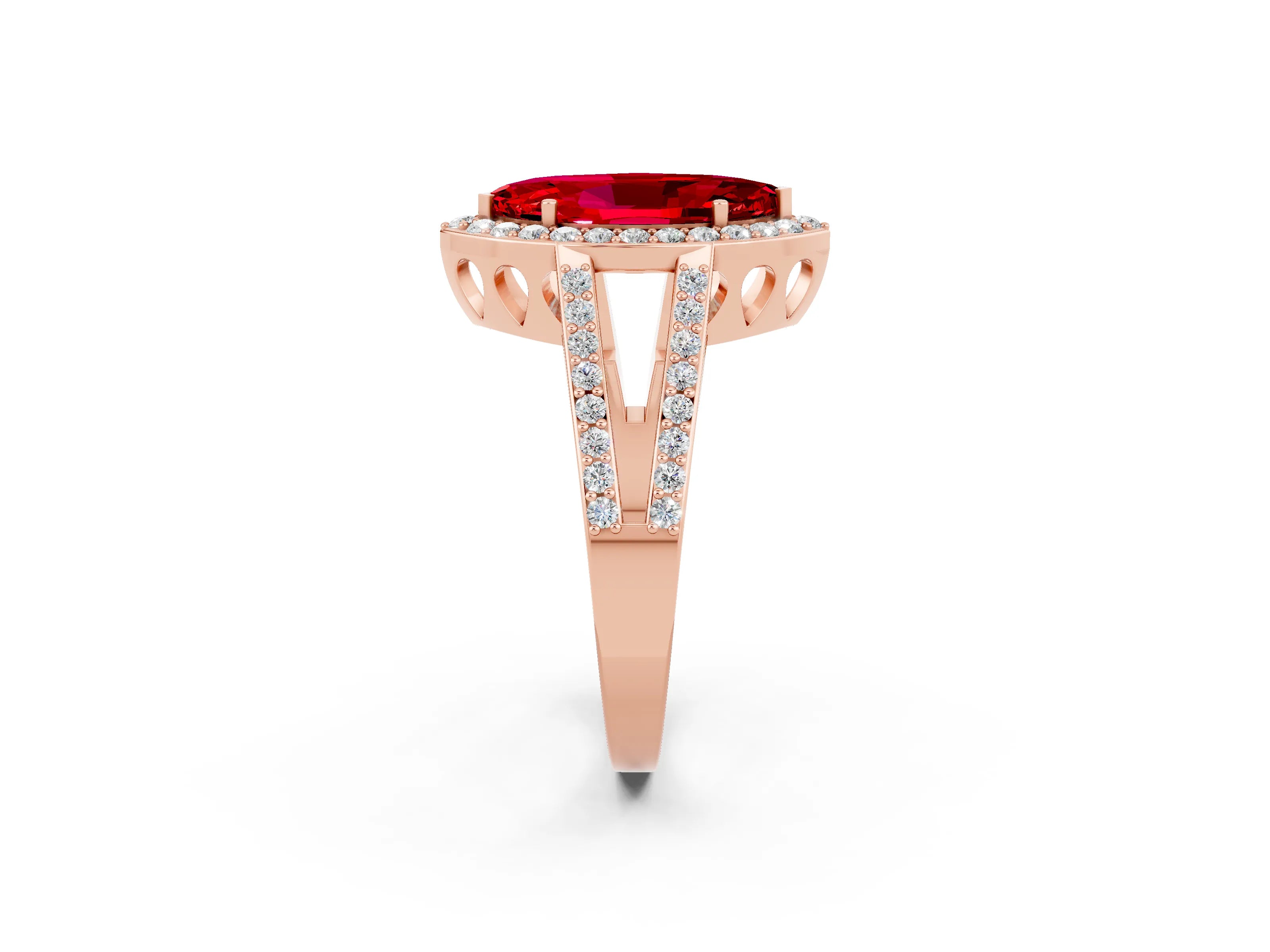 Rose gold Marquise Cut Ruby Halo Ring with Split Shank U-Prong Band and Four-Prong Setting_2