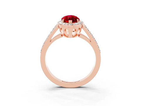Rose gold Marquise Cut Ruby Halo Ring with Split Shank U-Prong Band and Four-Prong Setting_3