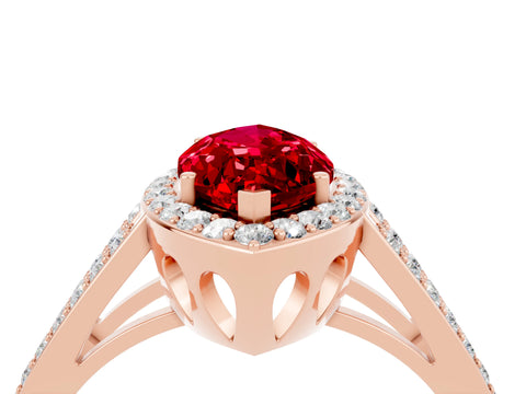 Rose gold Marquise Cut Ruby Halo Ring with Split Shank U-Prong Band and Four-Prong Setting_4