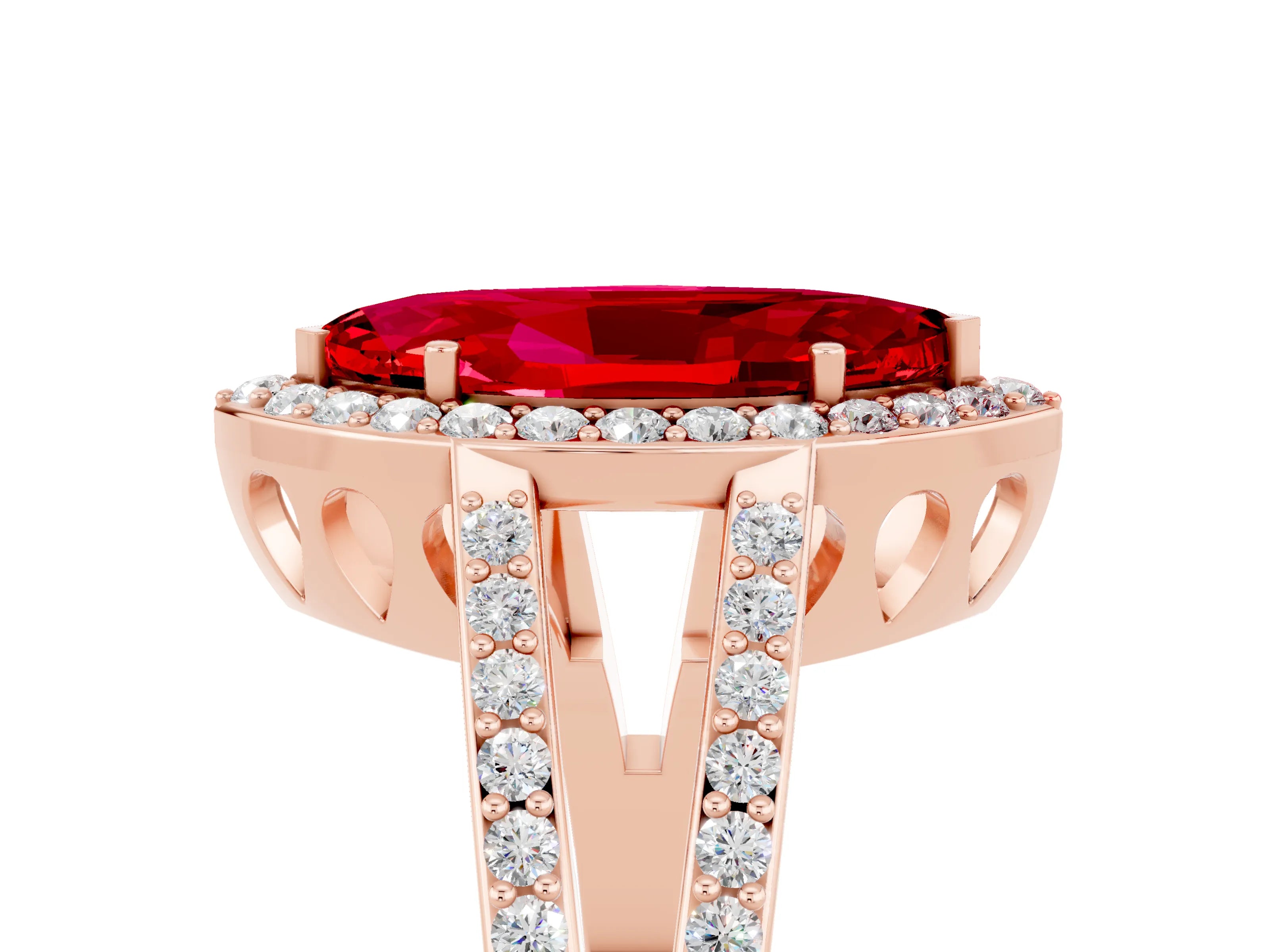 Rose gold Marquise Cut Ruby Halo Ring with Split Shank U-Prong Band and Four-Prong Setting_5