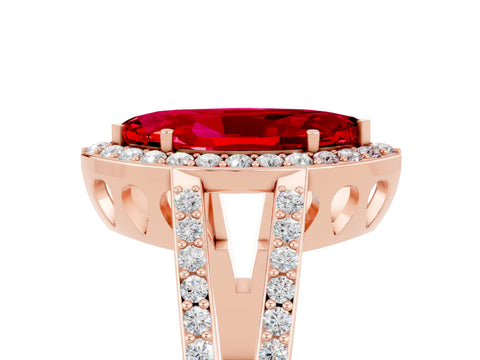 Rose gold Marquise Cut Ruby Halo Ring with Split Shank U-Prong Band and Four-Prong Setting_5