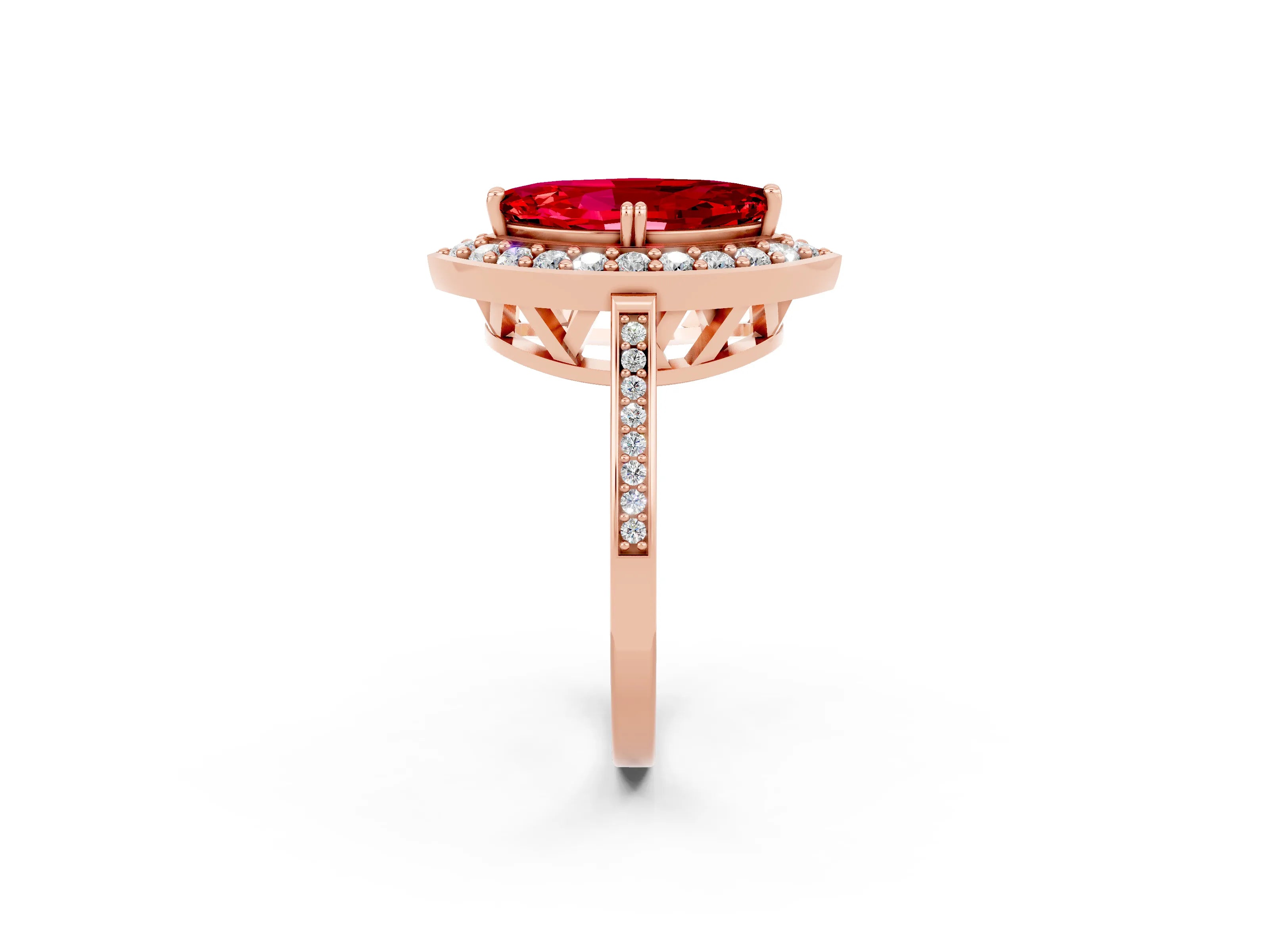Rose gold Marquise Cut Ruby Halo Ring with Split Shank and Four-Prong Setting_2