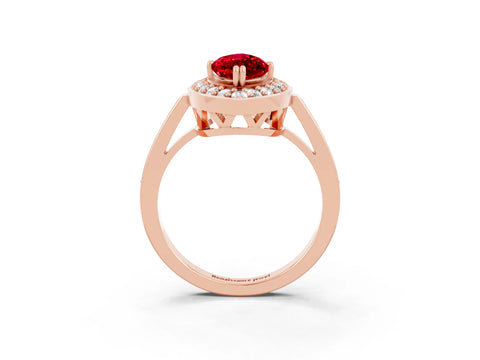 Rose gold Marquise Cut Ruby Halo Ring with Split Shank and Four-Prong Setting_3