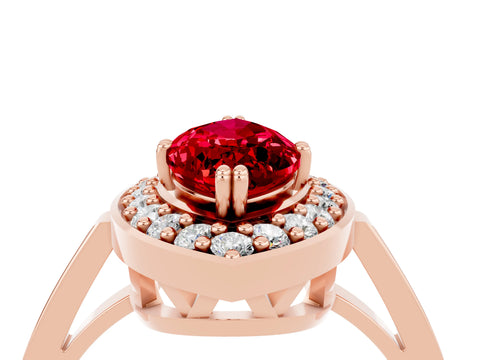 Rose gold Marquise Cut Ruby Halo Ring with Split Shank and Four-Prong Setting_4