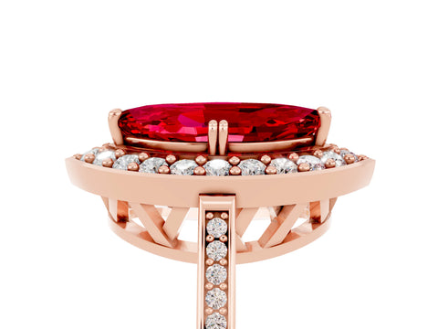 Rose gold Marquise Cut Ruby Halo Ring with Split Shank and Four-Prong Setting_5