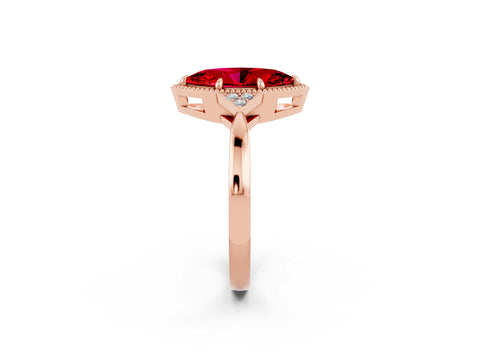 Rose gold Marquise Cut Ruby Halo Ring with Tapered Band and Four-Prong Setting_2