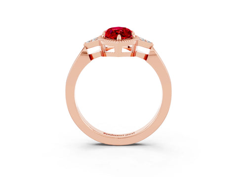 Rose gold Marquise Cut Ruby Halo Ring with Tapered Band and Four-Prong Setting_3