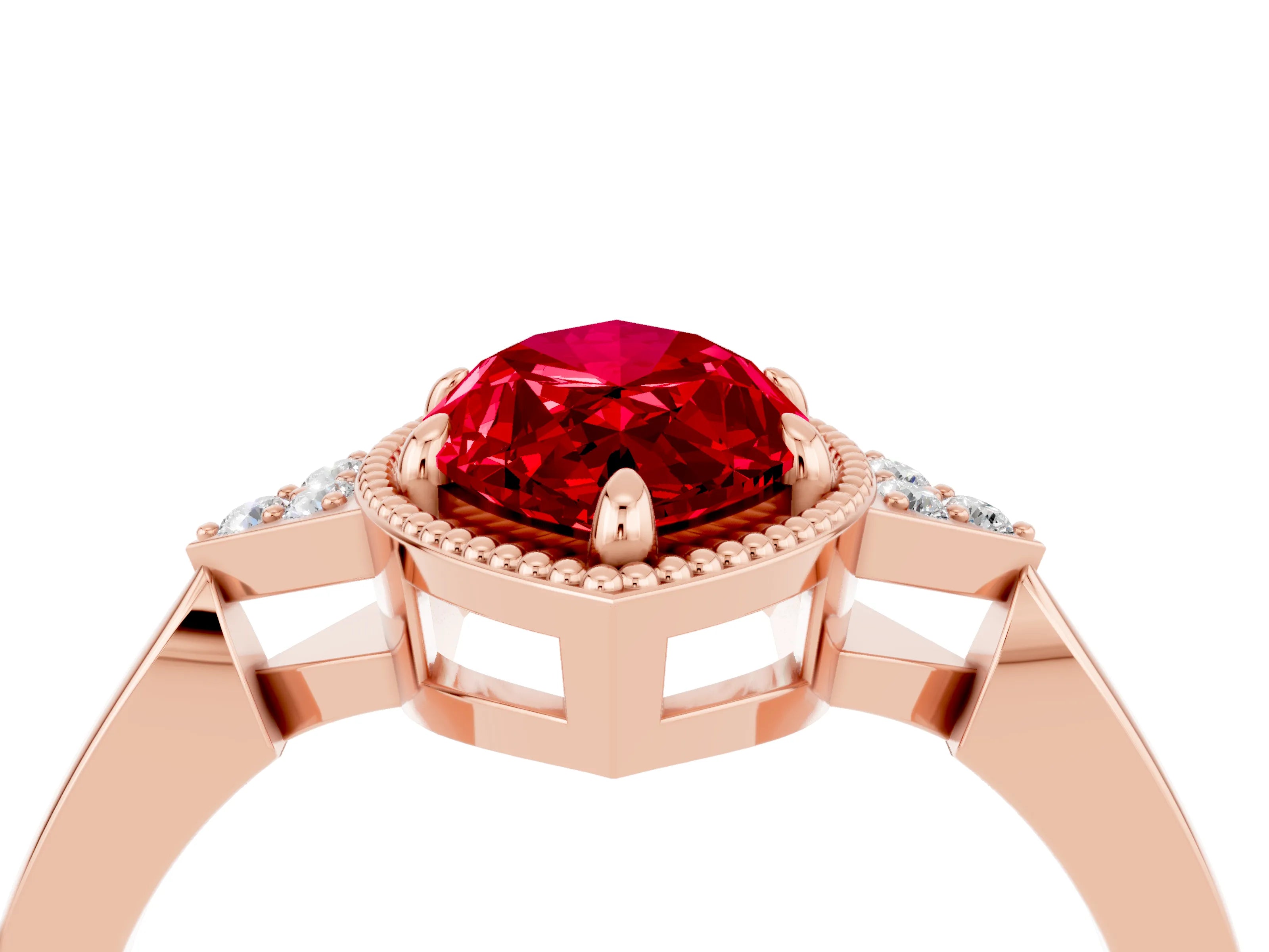 Rose gold Marquise Cut Ruby Halo Ring with Tapered Band and Four-Prong Setting_4
