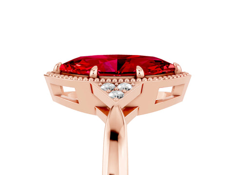 Rose gold Marquise Cut Ruby Halo Ring with Tapered Band and Four-Prong Setting_5