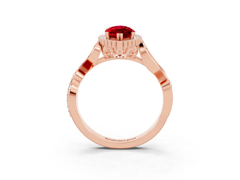 Rose gold Marquise Cut Ruby Halo Ring with Vintage Split Shank and Four-Prong Setting_3