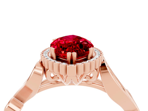 Rose gold Marquise Cut Ruby Halo Ring with Vintage Split Shank and Four-Prong Setting_4