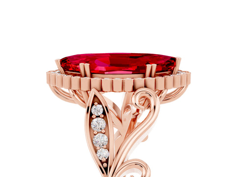 Rose gold Marquise Cut Ruby Halo Ring with Vintage Split Shank and Four-Prong Setting_5