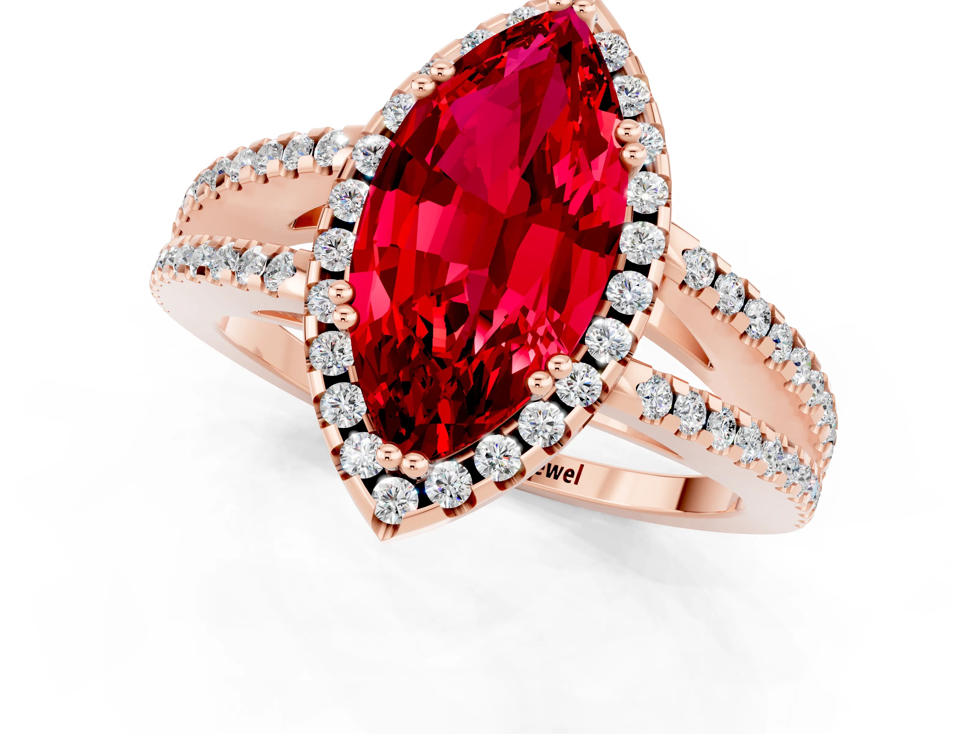 Rose gold Marquise Cut Ruby Halo Split Shank Engagement Ring_13