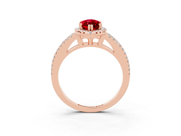 Rose gold Marquise Cut Ruby Halo Split Shank Engagement Ring