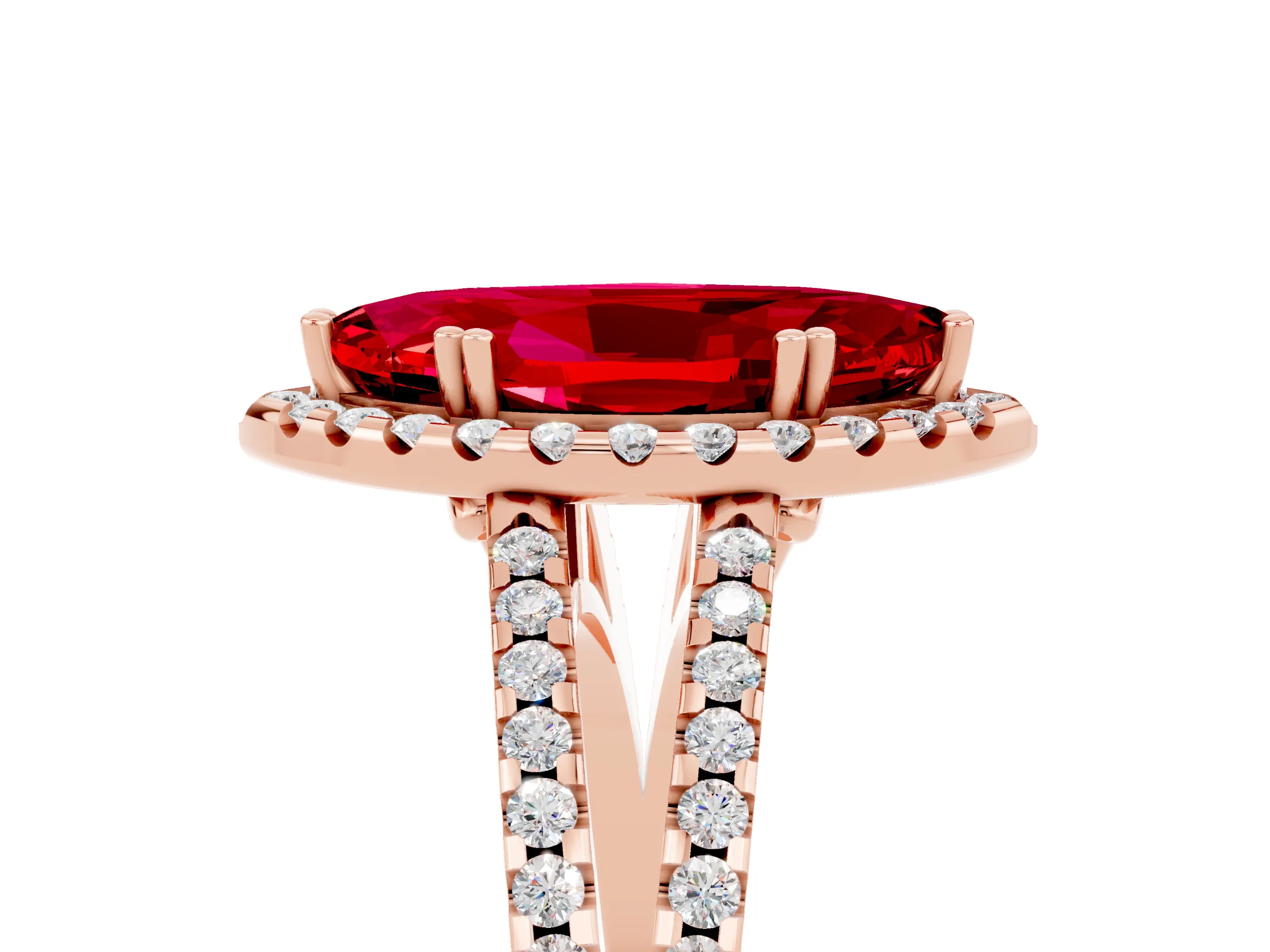 Rose gold Marquise Cut Ruby Halo Split Shank Engagement Ring_17
