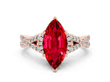 Rose gold Marquise Cut Ruby Halo Twist Band Solitaire Prong Setting Ring
