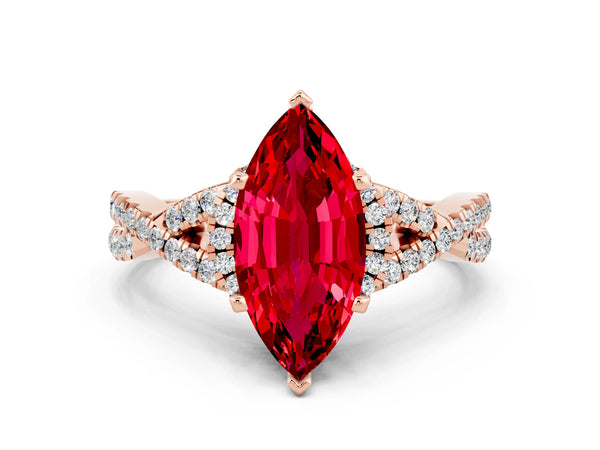 Rose gold Marquise Cut Ruby  Halo Twist Band Solitaire Prong Setting Ring