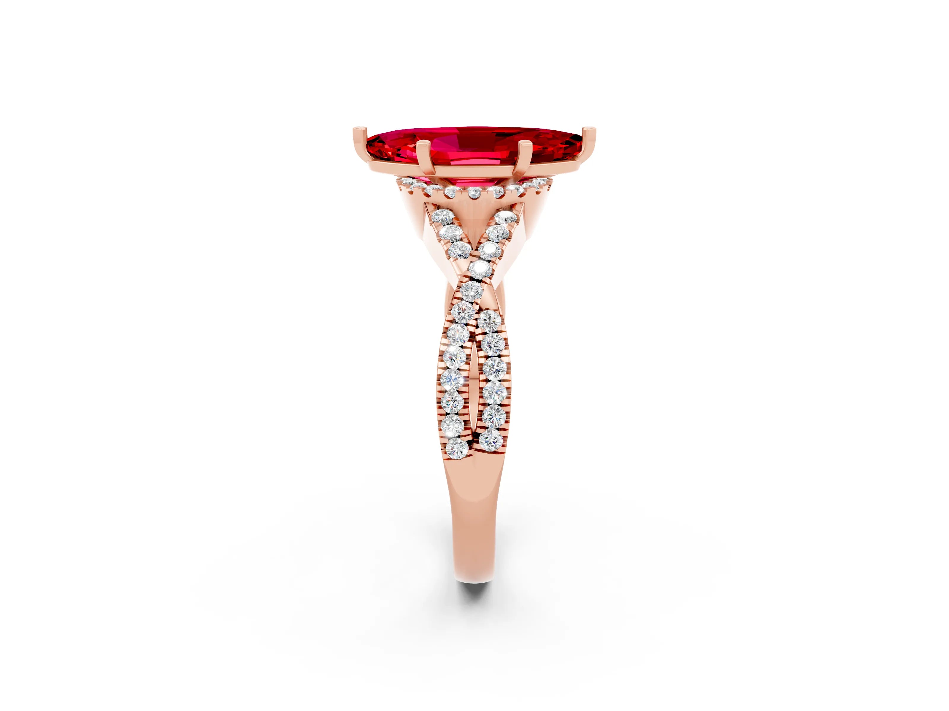 Rose gold Marquise Cut Ruby Halo Twist Band Solitaire Prong Setting Ring_2
