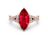 Rose gold Marquise Cut Ruby  Halo Twist Band Solitaire Prong Setting Ring_24