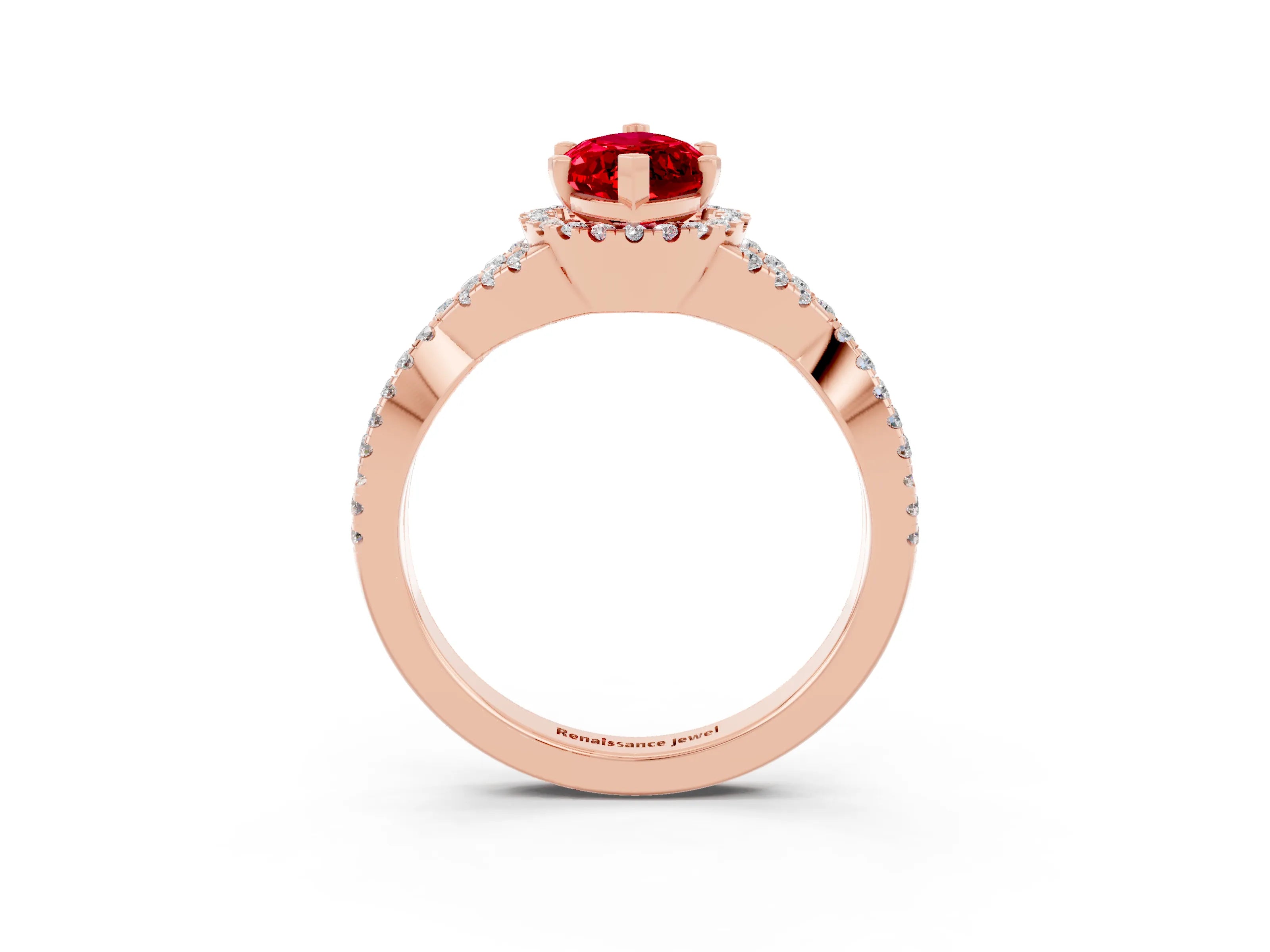 Rose gold Marquise Cut Ruby Halo Twist Band Solitaire Prong Setting Ring_3