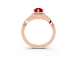 Rose gold Marquise Cut Ruby Halo Twist Band Solitaire Prong Setting Ring_3