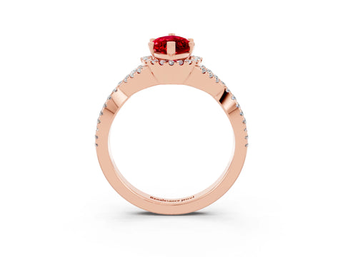 Rose gold Marquise Cut Ruby Halo Twist Band Solitaire Prong Setting Ring_3
