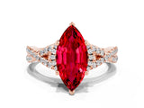 Rose gold Marquise Cut Ruby  Halo Twist Band Solitaire Prong Setting Ring_42