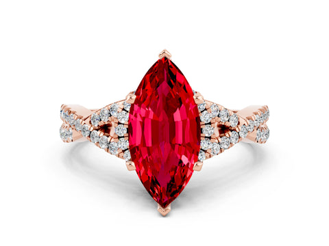 Rose gold Marquise Cut Ruby Halo Twist Band Solitaire Prong Setting Ring