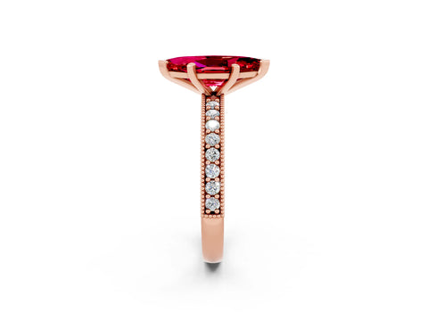 Rose gold Marquise Cut Ruby Milgrain Pavé Engagement Ring with Four-Prong Setting_2