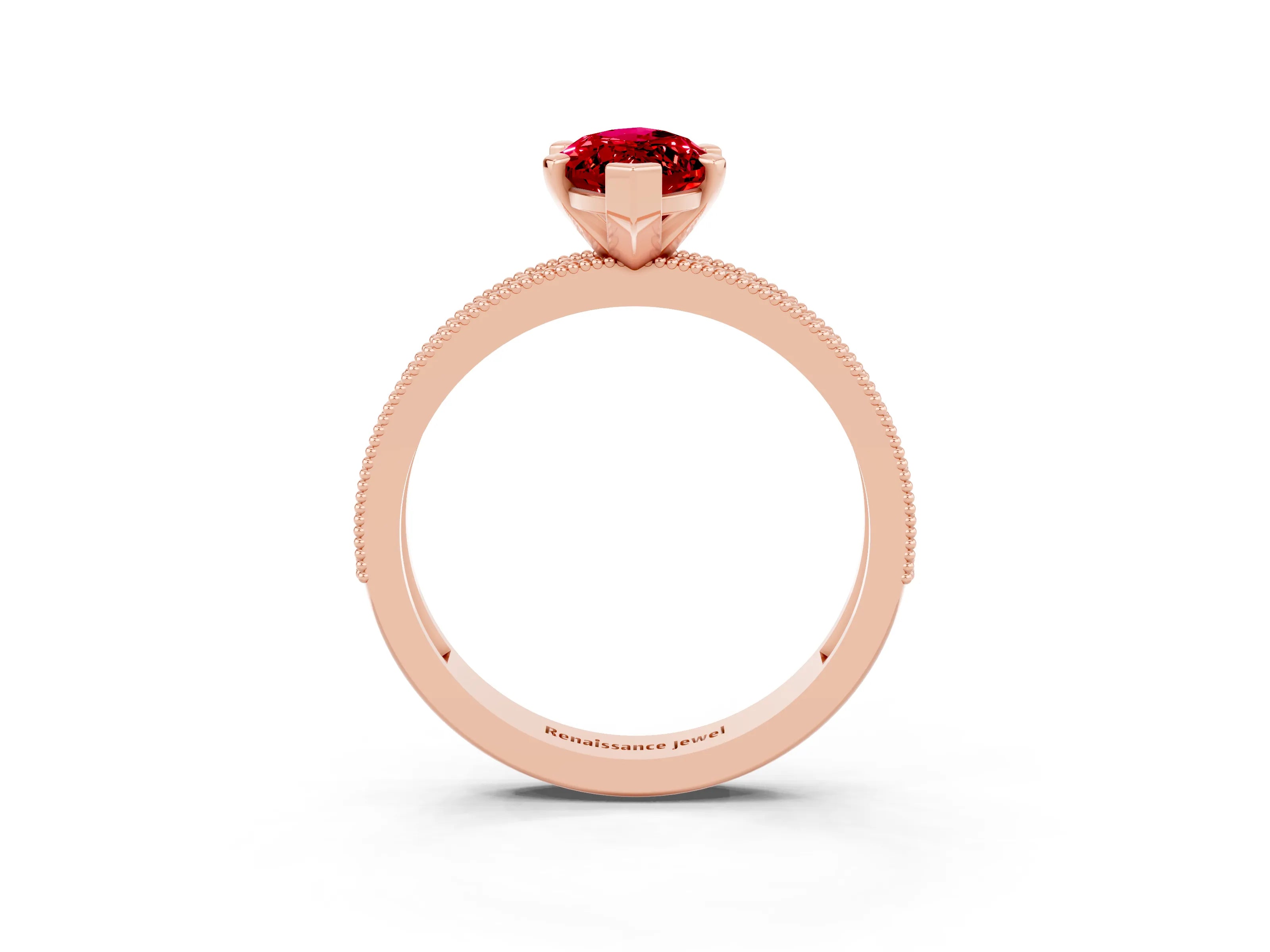 Rose gold Marquise Cut Ruby Milgrain Pavé Engagement Ring with Four-Prong Setting_3