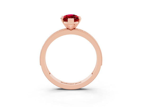 Rose gold Marquise Cut Ruby Milgrain Pavé Engagement Ring with Four-Prong Setting