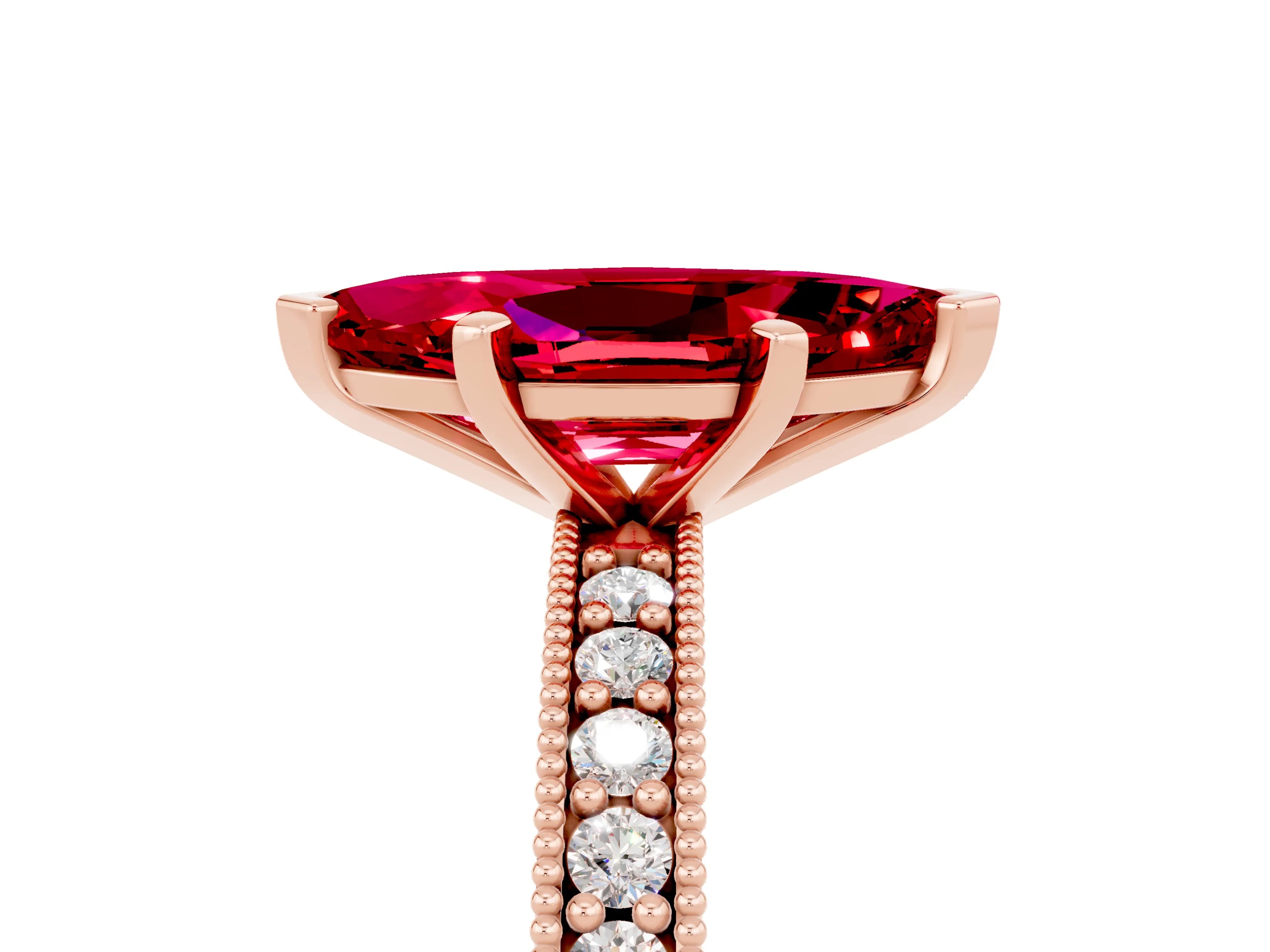 Rose gold Marquise Cut Ruby Milgrain Pavé Engagement Ring with Four-Prong Setting_5