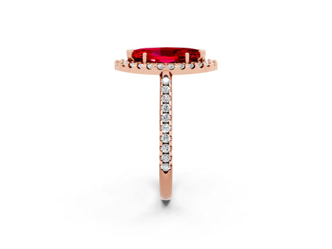 Rose gold Marquise Cut Ruby Pavé Halo Ring with Four-Prong Setting_14