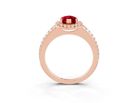 Rose gold Marquise Cut Ruby Pavé Halo Ring with Four-Prong Setting_15